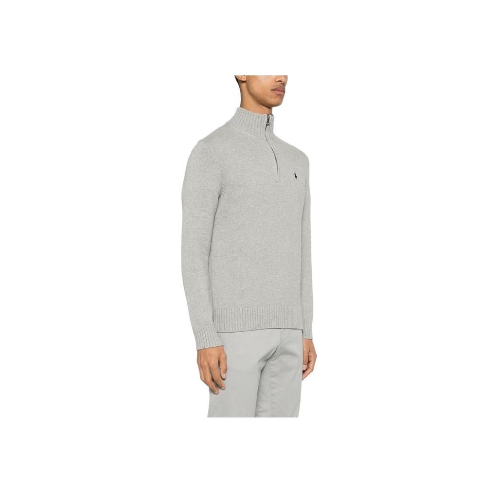 Polo Ralph Lauren SS23 Logo Print High Neck Half Zip Knit Sweater Men Sweater Gray 710859939-001
