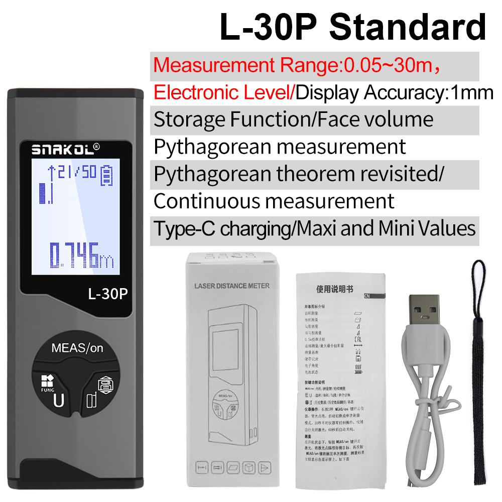 Snakol 30M/50M Mini Smart Laser Distance Meter Measure Rangefinder USB Rechargeable Portable Handheld Laser Range Finder Tools