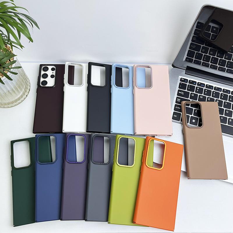 Suitable for Samsung S23ultra Metal Lens Ring Mobile Phone Case S23plus Oil-sprayed Skin Sensing S22 Solid Color Protective Case