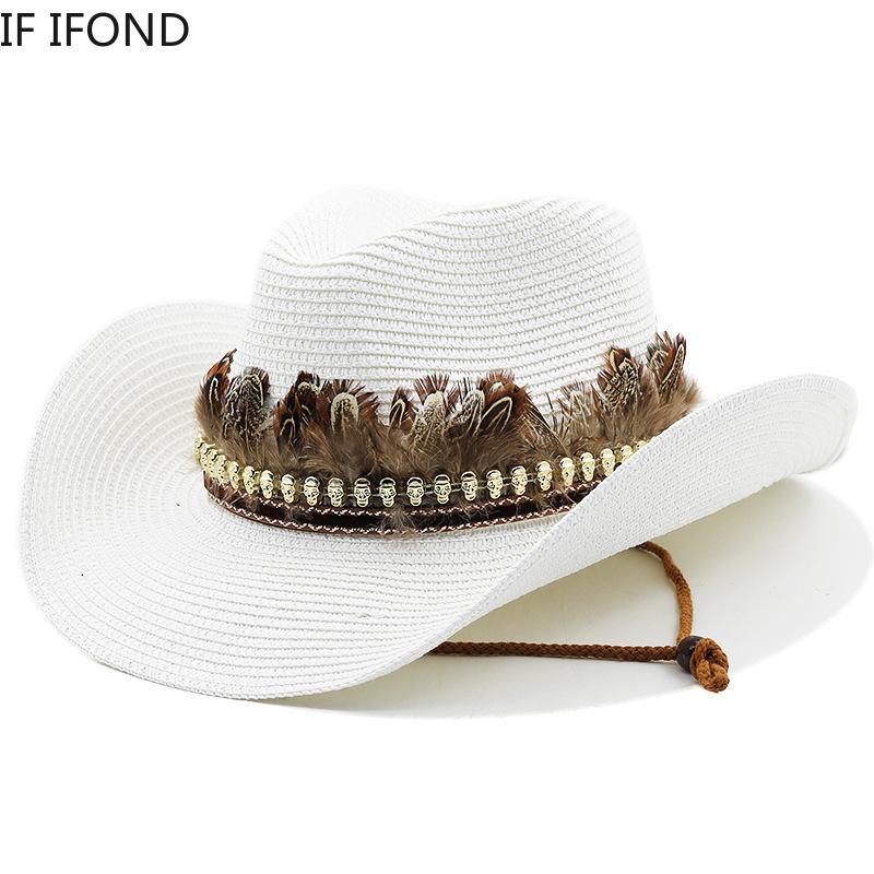 Cappello Western da Cowboy in Paglia Fatto a Mano per Donne Uomini Estivo con Ala Arricciata Cappelli da Sole da Spiaggia Panama Cappellino da Cowgirl Jazz