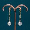 925 Sterling Silver Geometric Dangle Pearl Earrings for Women - Korean Retro Style Trendy Jewelry