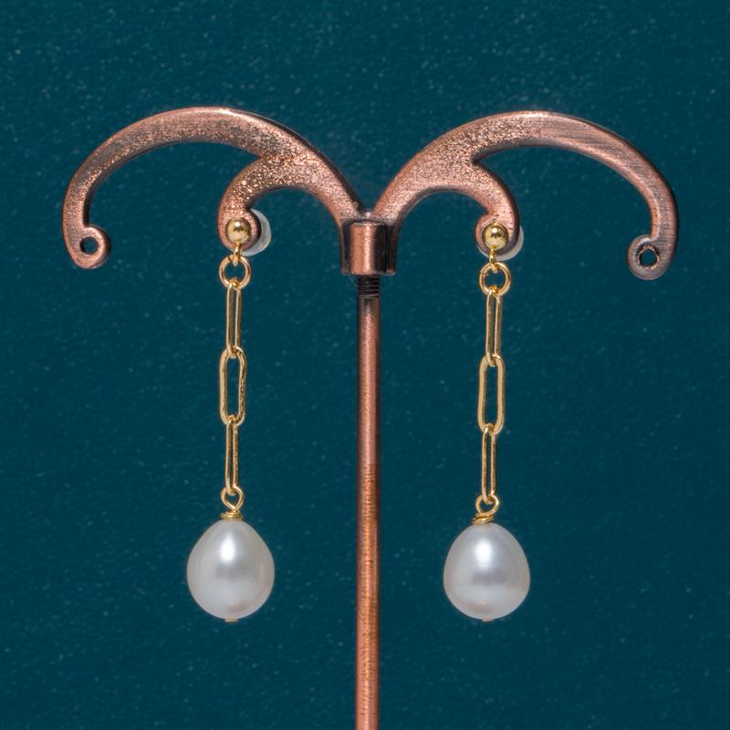 925 Sterling Silver Geometric Dangle Pearl Earrings for Women - Korean Retro Style Trendy Jewelry