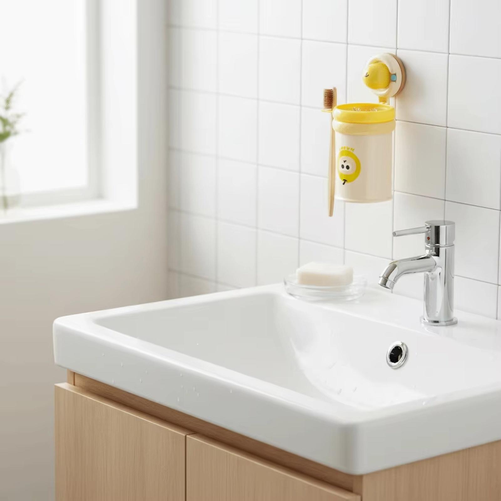 

Suction Cup Toothbrush Holder Punch-Free Wall Mounted Multifunctional Bathroom Rack with Mouthwash Cup & Toothpaste Storage one size жовтий