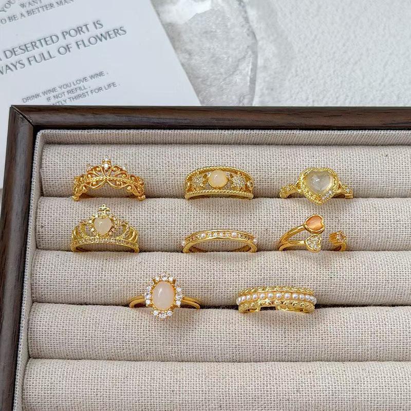 Diamond-Set Retro Light Luxury High-End Medium And Ancient Style Imitation Opal Opening Adjustable Ring Ring