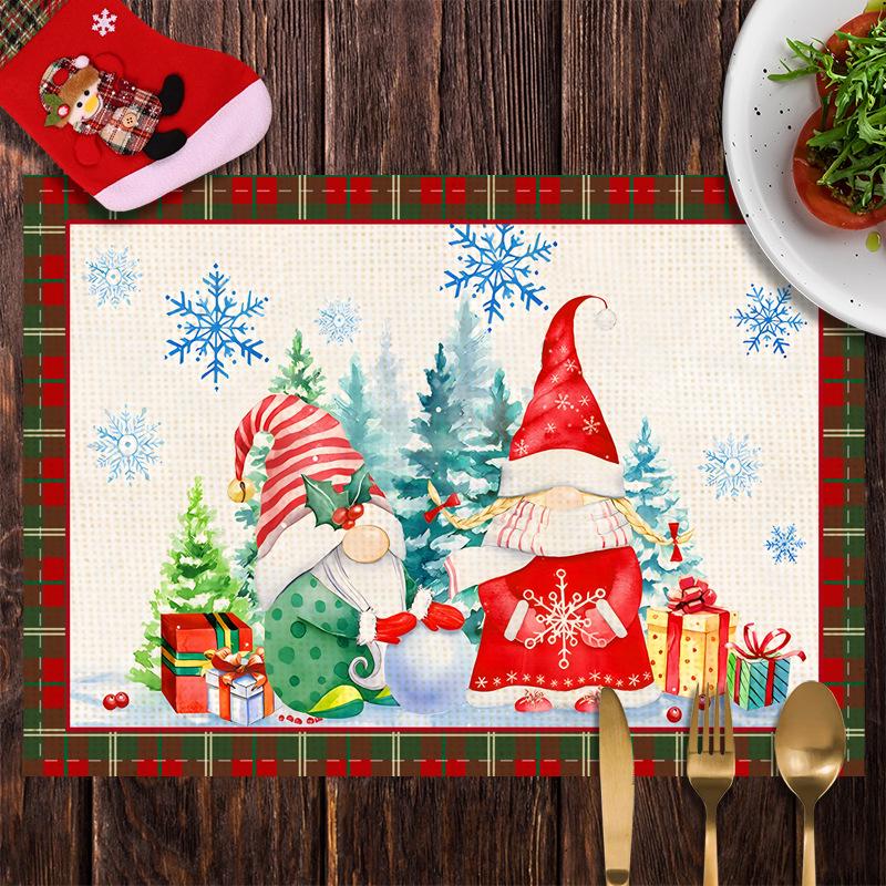 Santa Claus Christmas Placemat - Heat Insulating Dining Table Mat for Home & Restaurant 32*45cm (Linen)