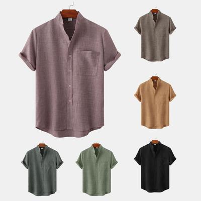 Men's Fashion Short Sleeve Cotton Linen Shirts Casual Oversized Loose Shirts