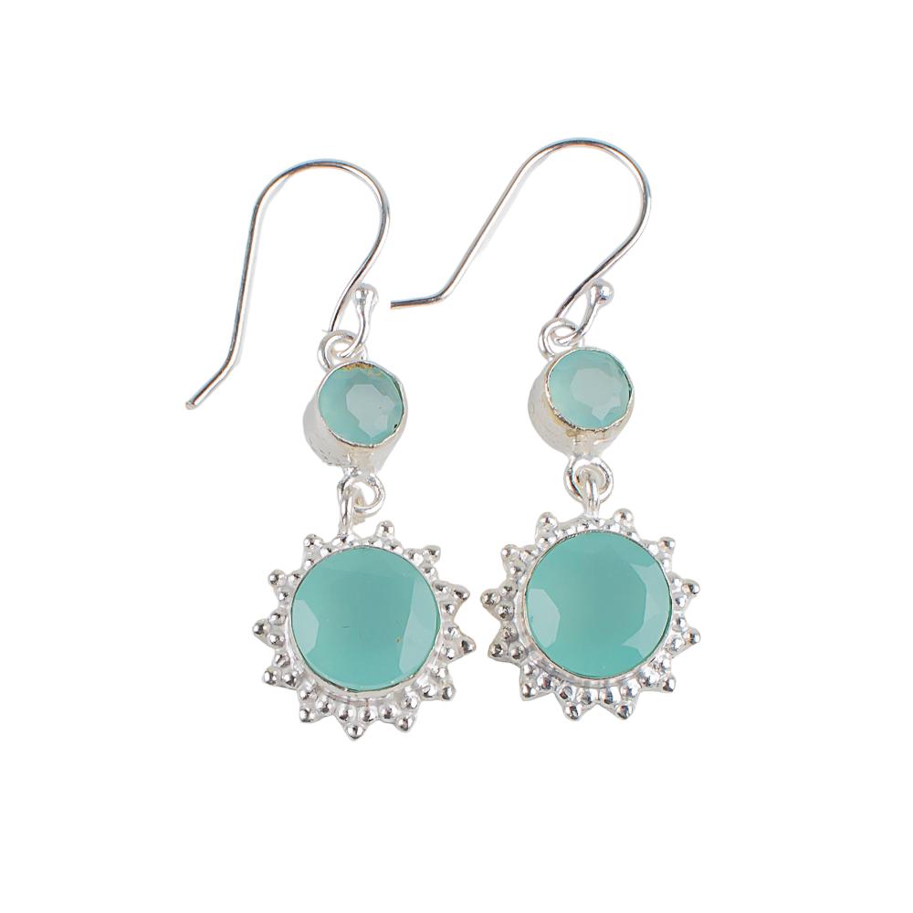 Aqua Chalcedony Gemstone 925 Sterling Silver Jewelry Drop/Dangle Earrings 1.80" EE-13-16