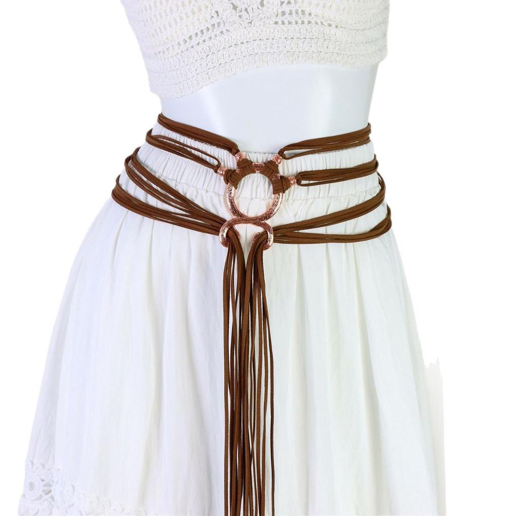 Serpentinenförmiger nordischer mittelalterlich-renaissancezeitlicher Webgürtel mit dekorativer Taillenkette