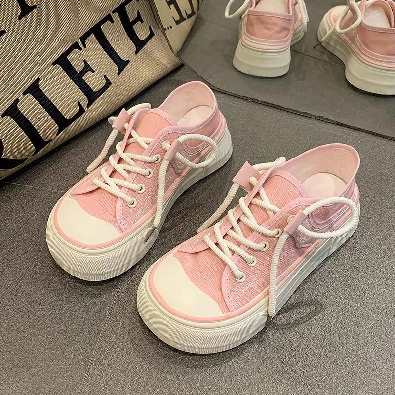 New In High Quality Lace Up Women's Canvas Shoes Stylish Trends 2025 Casual Offers Original Designer Luxury 39 Ladies Footwear