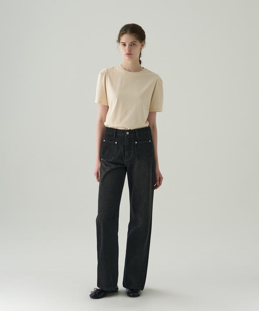 Deuloupisumeon Puff Sleeve Supima Cotton Short Sleeve T-Shirt [Cream]