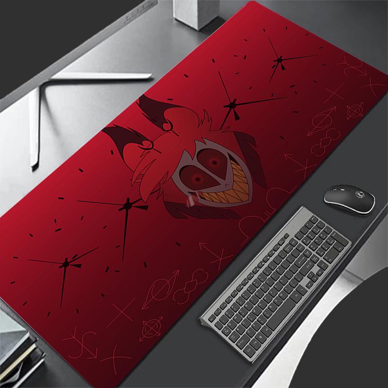 Red Anime Extended Desk Mat Laptop Cute H-hazbin XXL Hotel Mouse Pads PC Gamer Cabinet Mousepad A-alastor Non Slip Keyboard Rug