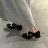 Sheepskin version~ Leather ballet shoes women's retro thick heel single shoes square head Mary Jane high heels