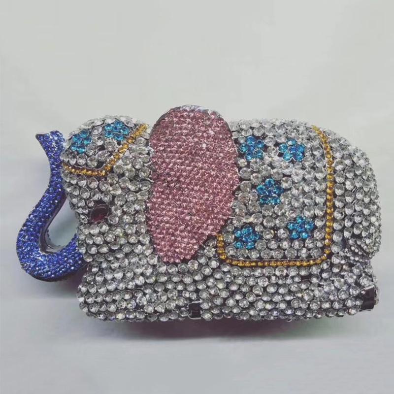 Elephant Style Evening Purse Clutches Pink/Yellow Rhinestone Crystal Women Wedding Bridal Handbags Girls Rhinestone Purses