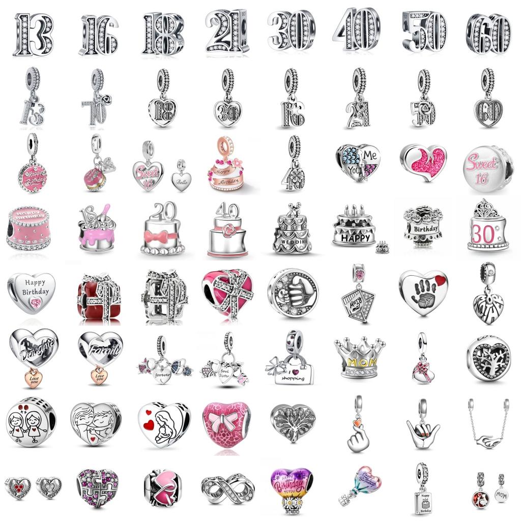 New Copper Air Balloon Charm Happy Birthday Pendant Bead Cake Pendant Fit Original European Bracelet Diy Women