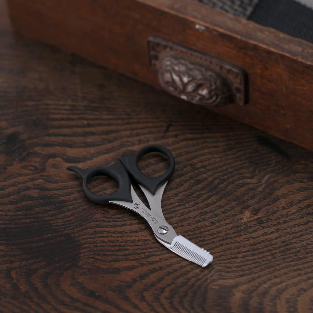 Kai Seki Magoroku Beard Scissors with for Eyebrow Comb, Removable, Trimming, Men's