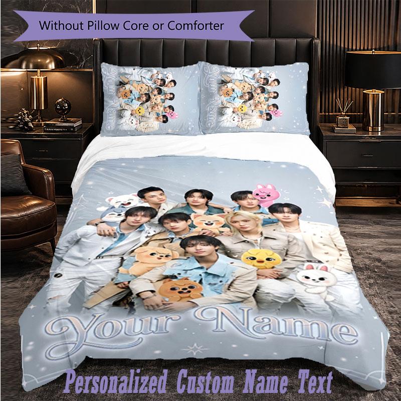 Personalized 3Pcs Bedding SetStray Kids Custom Text Duvet Cover Pillowcase Set Bedroom Gift