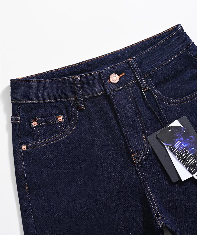 Clearance: Women's Deep Blue High-Waisted Slim-Fit Straight Leg Jeans with Rolled Hem