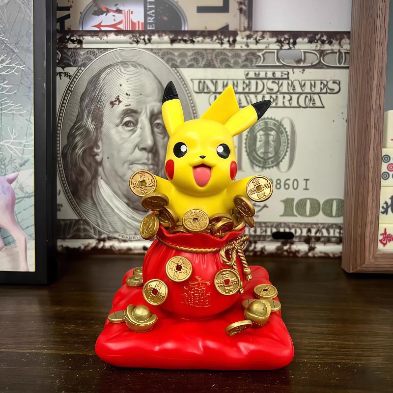 13cm Pikachu Gk Figure Gold Coin Themed Collectible Statue Desktop Decor Car Ornament Anime Peripheral Toy For Fans