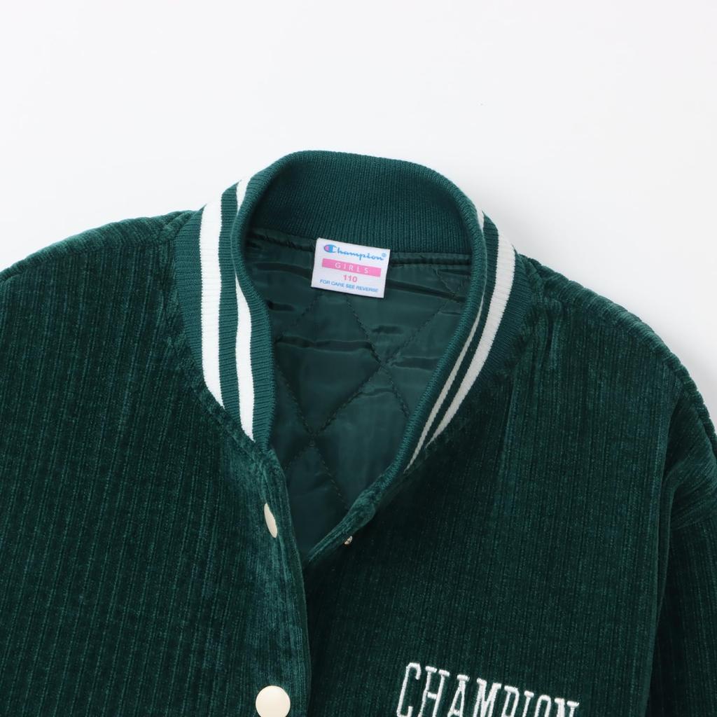 Champion Long Sleeve LooseFit Snap Jacket with Embroidered Graphic Deep Kids' Logo, Green, CK-A608