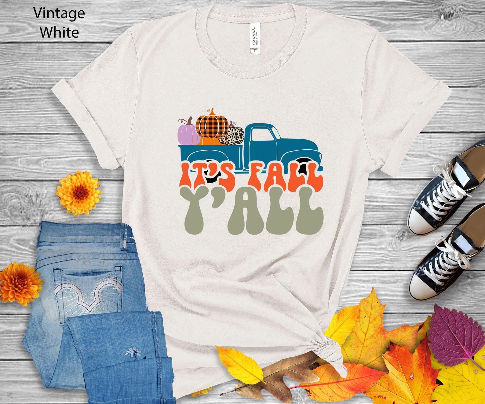 It s Fall Y all T-Shirt | Autumn Pumpkin Truck Tee S