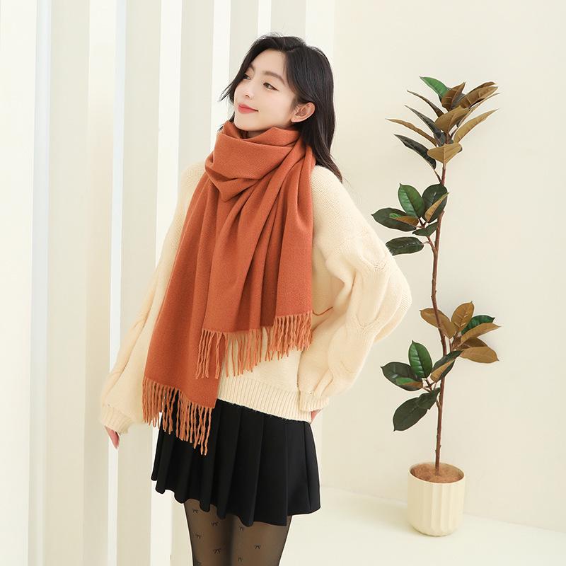 Luksusowy Szalik Damski z Imitacji Kaszmiru - Gruby, Jednolity Kolor, Idealny na Jesień i Zimę