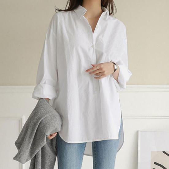 

Рубашка большого размера, цветная, с длинным рукавом, однобортная, женская, свободная рубашка с разрезом по бокам