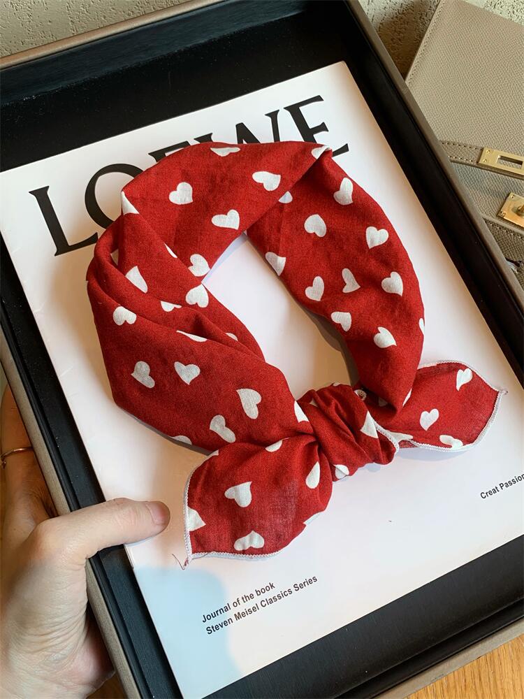 Japanese Harajuku Cotton Small Square Scarf New Korean Silk Scarf Headband Women's Spring and Autumn Floral Scarf Scarf Neck Protector Scarf