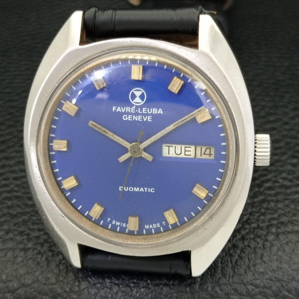 USED SWISS FAVRE LEUBA GENEVE DUOMATIC 1906 MENS BLUE DIAL WATCH A432155-2 R110-a432155
