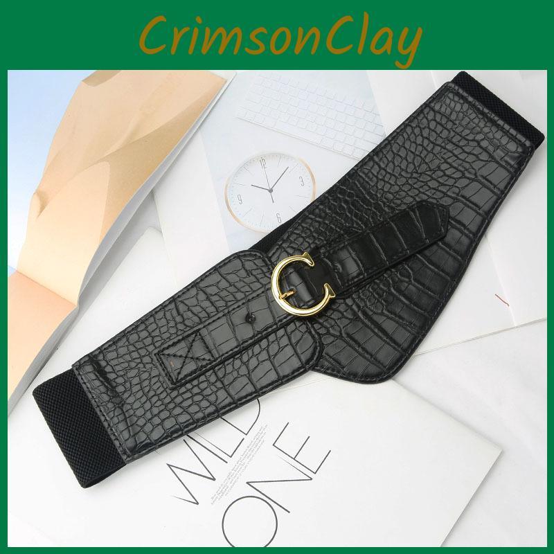 Leather Womens Elastic Waist Belt With Pin Closure For Formal Or Attire Casual