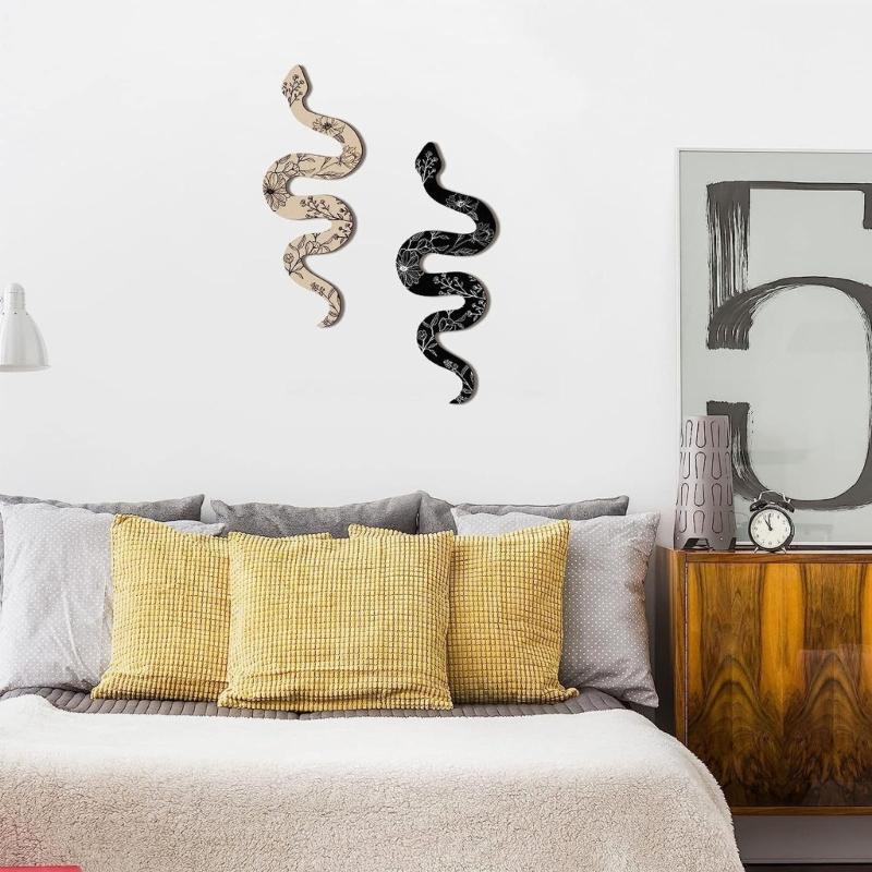 Set of 2 Wood Snake Earthy Room Wall Decoration Witchy Desk Ornaments Frame Wall Hanging for Apartment Bedroom Home