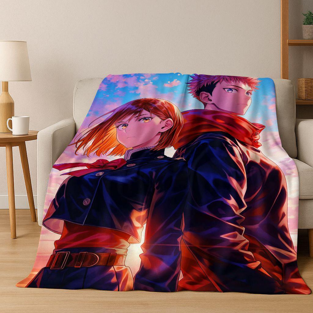 Anime Jujutsu Kaisen Yuji Satoru Kreskówkowy Koc Flanelowy, Przytulny Miękki Koc Rzutowy do Domu Sypialni Łóżka Kanapy Pokrowiec Piknikowy Prezent Dziecko