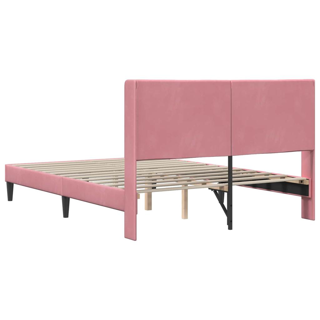 Pink Velvet Bed Frame with Headboard 140 x 190 cm