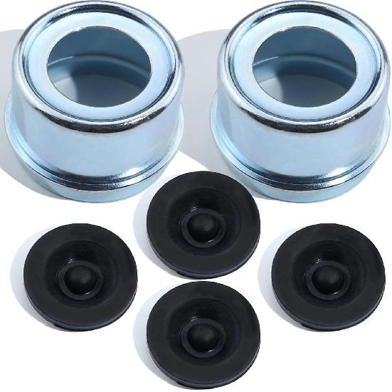2Pcs Trailer Axle Dust Cap Cup Grease Cover 1.98" Hub With Extra 2 Rubber Plugs,Trailer Axle Wheel Hub And Bearing Dust Cap For Most 2000 To 3500