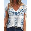 Summer V-neck 3D Retro Ethnic Style Printed Top Fashionable Casual Short Sleeved Women's T-shirts