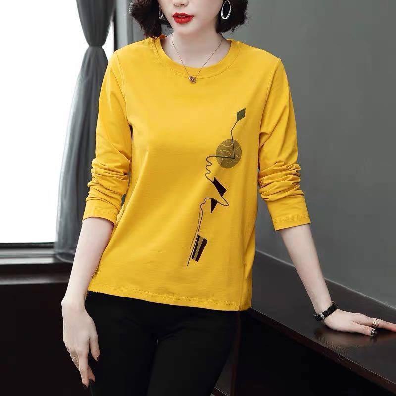 

2026 Women s Plus Size Long-Sleeve T-Shirt Spring & Autumn Midlife Outerwear M жёлтый