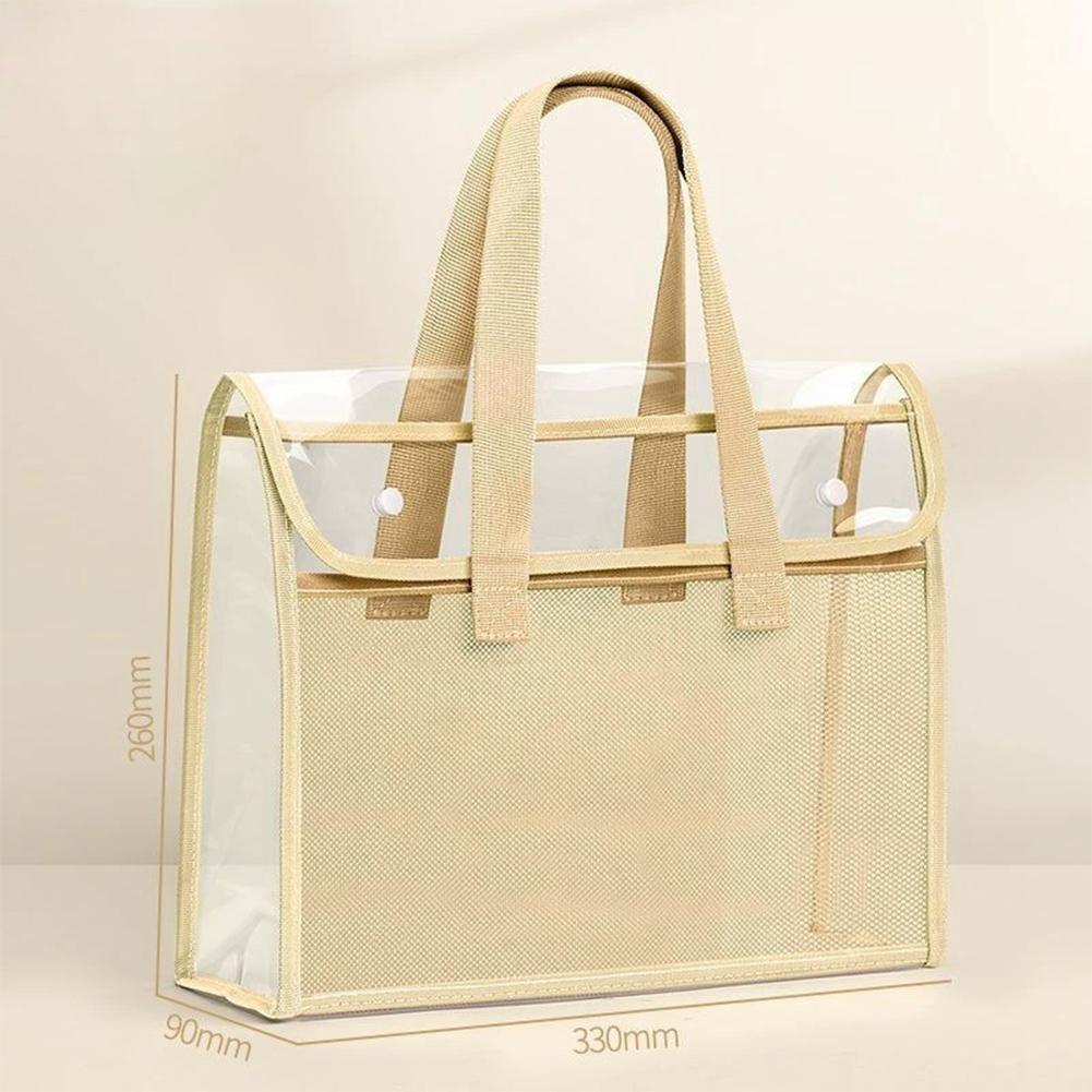PVC Thickened Transparent Handbag Colorful Storage Bag Large Capacity Waterproof Portable Handbag File Pocket Students Office Supplies