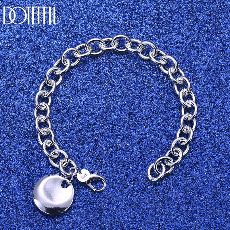 Pulsera con colgante redondo de plata de ley 925, cadena, joyería de boda de moda