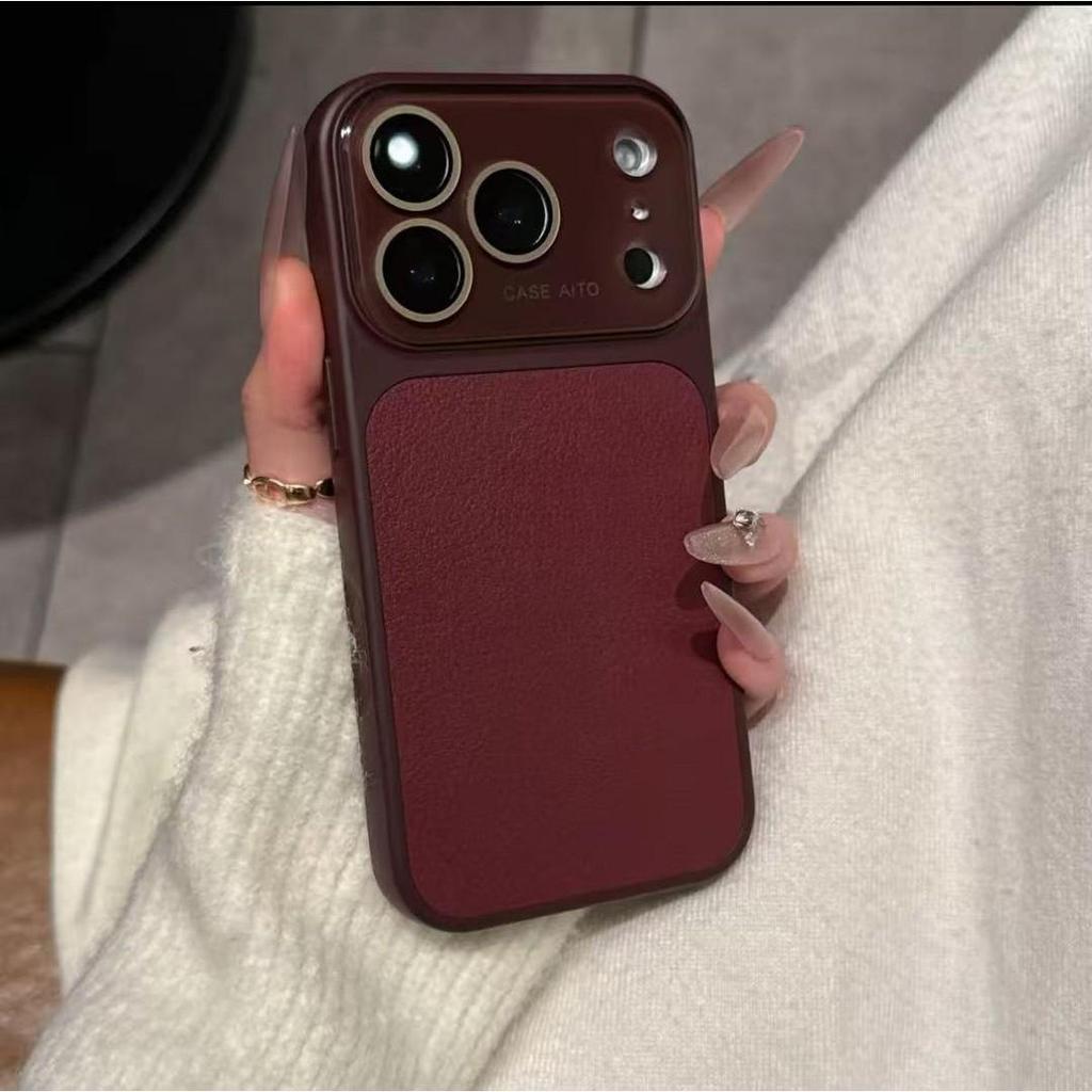 Crystal Large Window Lychee Leather Pattern for iPhone17Pro Mobile Phone Case 16 Apple 15Max All-inclusive Protective Case