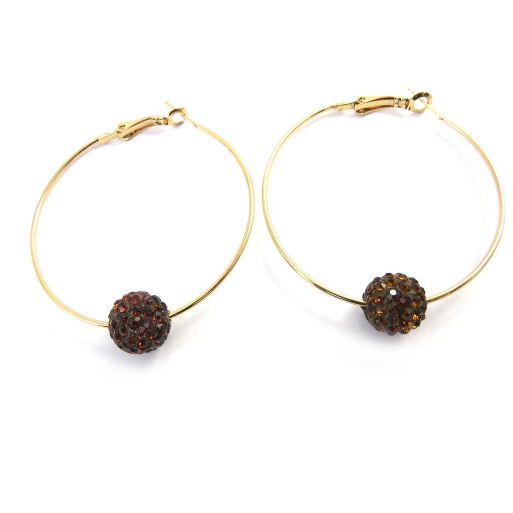 Les Trésors De Lily [M1869] - Brown Rhinestone 'Sissi' Hoop Earrings Ø 5 Cm