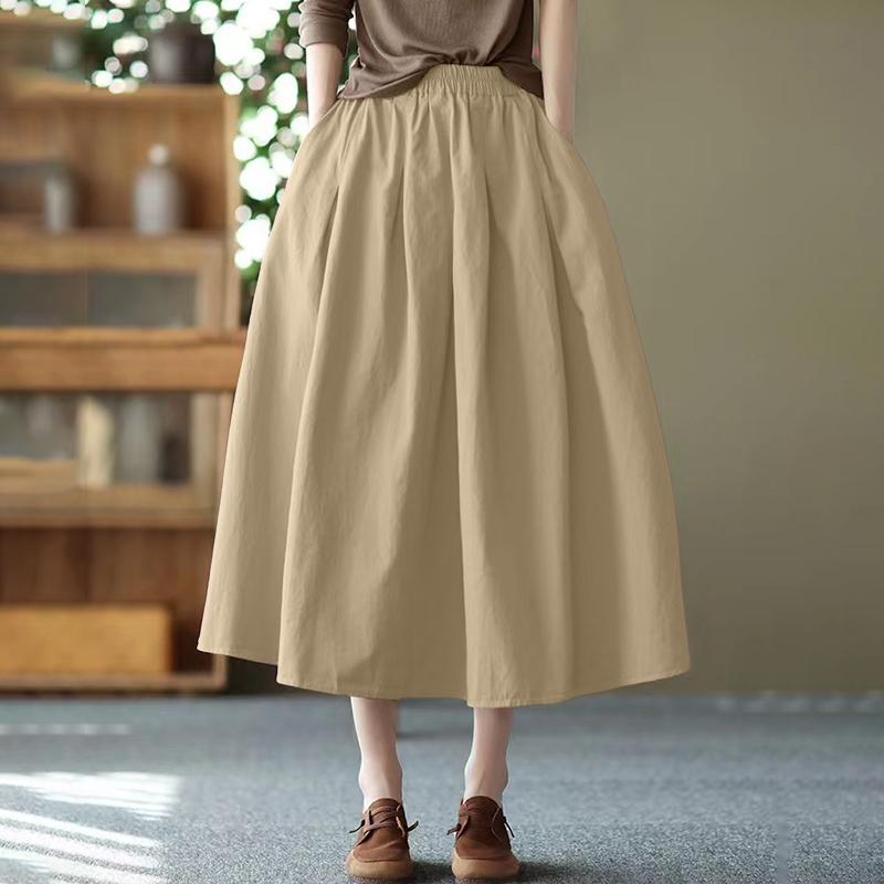 ZANZEA Gonne lunghe larghe larghe tinta unita in vita elastica casual da donna