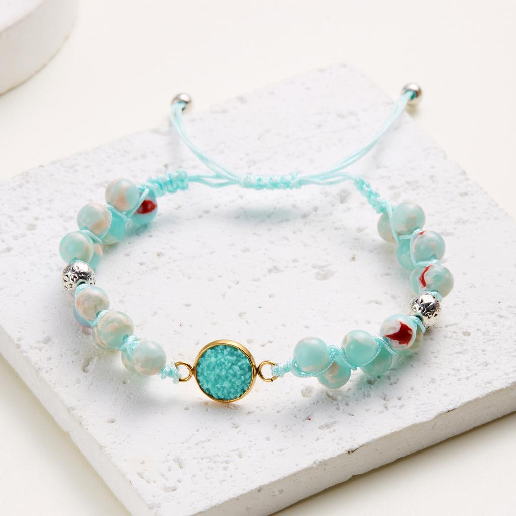 Fashion Multi-Color Natural Stone Bead Braided Bracelet, Adjustable Length Hand-Wound Personalized Hand Rope All-Match Jewelry