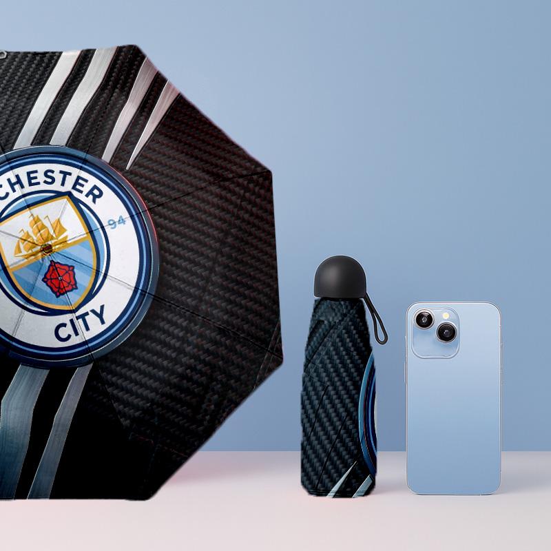 Manchester City Muster Druck Mini 5-fach 8 Rippen Kompakter Regenschirm Winddicht Wasserdicht Leicht Tragbar Faltbar
