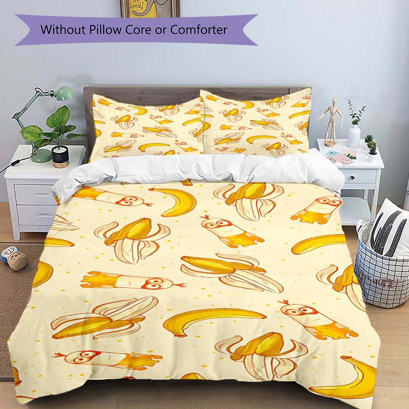 Banana Owl Print 3Pcs Bedding Setduvet Cover With 2 Bedropillowcase Home Birthday Gift