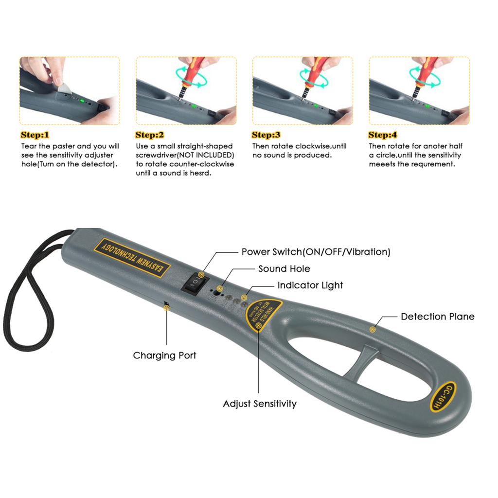Tragbarer Handmetalldetektor Hohe Empfindlichkeit Sicherheitsinspektion Metalldetektor Mit Summer Vibration für Sicherheit