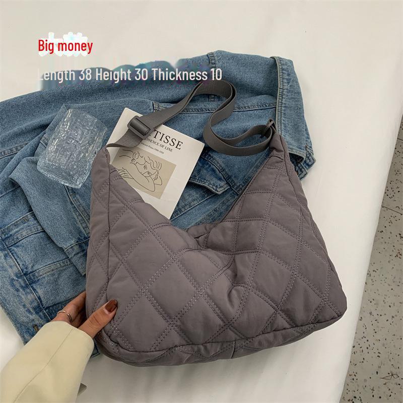 

2025 Женская корейская вышитая сумка через плечо - ромбовидный узор из пухового хлопка с пельменями