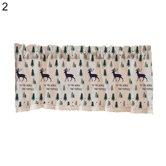 Cortina corta con estampado de árboles y animales de dibujos animados para cocina, cenefa para ventana, decoración del hogar