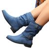 Large Buckle Denim Women's Boots Blue Buckle Fashion Boots Autumn Winter New Square Heel Round Toe Women's Boots Platform Shoes