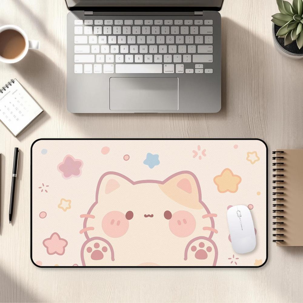Kawaii Kitty Schreibtischmatte Pastellsterne Mauspade Gemütliches Anime Schreibtischzubehör Alfombrillas Gaming PC Zubehör Schreibtischmatte