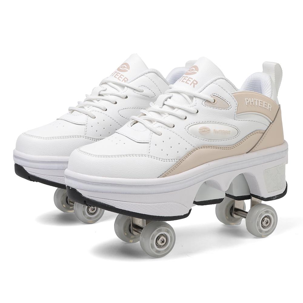High Top Women's 4 Wheel Roller Shoes Fashionable Unisex With Wheels Dual-purpose Skating Casual Shoes Automatic Pop-up Sneakers
