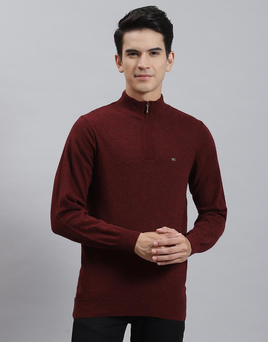 

Monte Carlo Mens Maroon Solid Stand Collar Sweater XXL малиновый